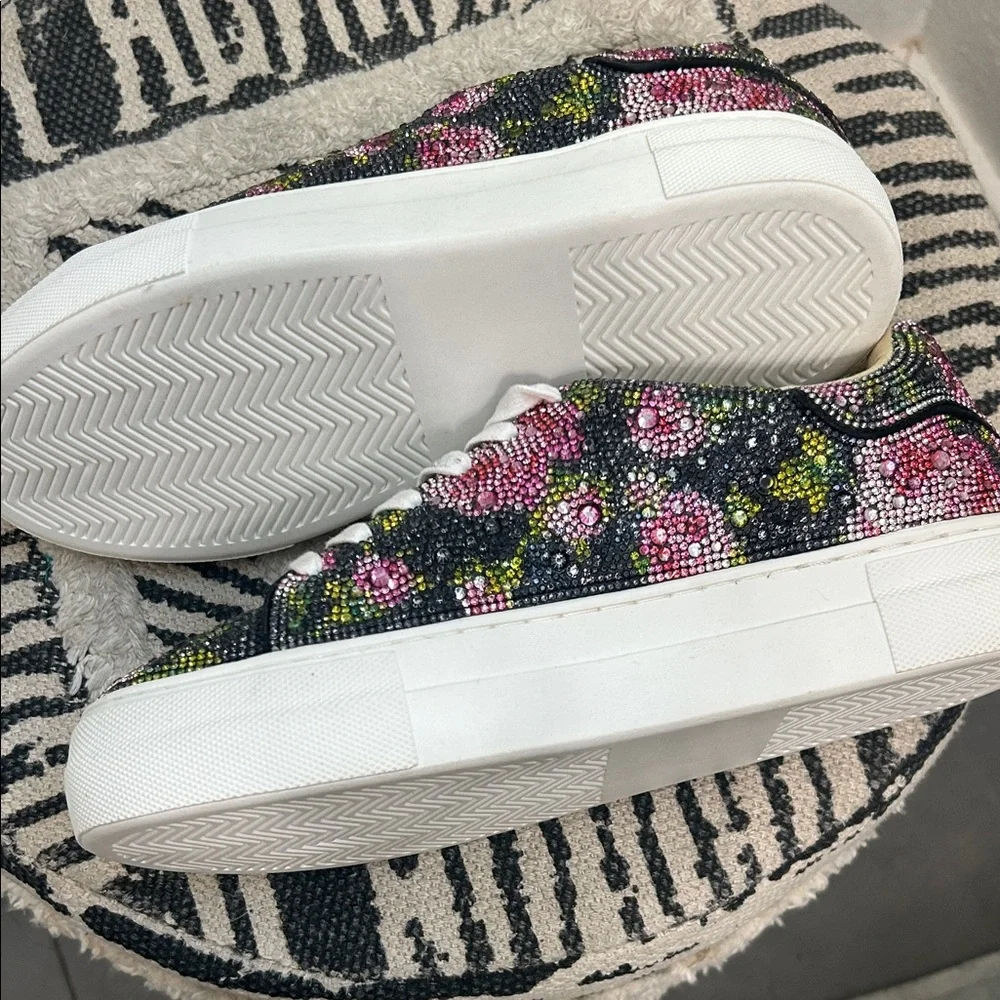 Betsey Johnson Black and Pink Floral Sneakers - Picture 2 of 5